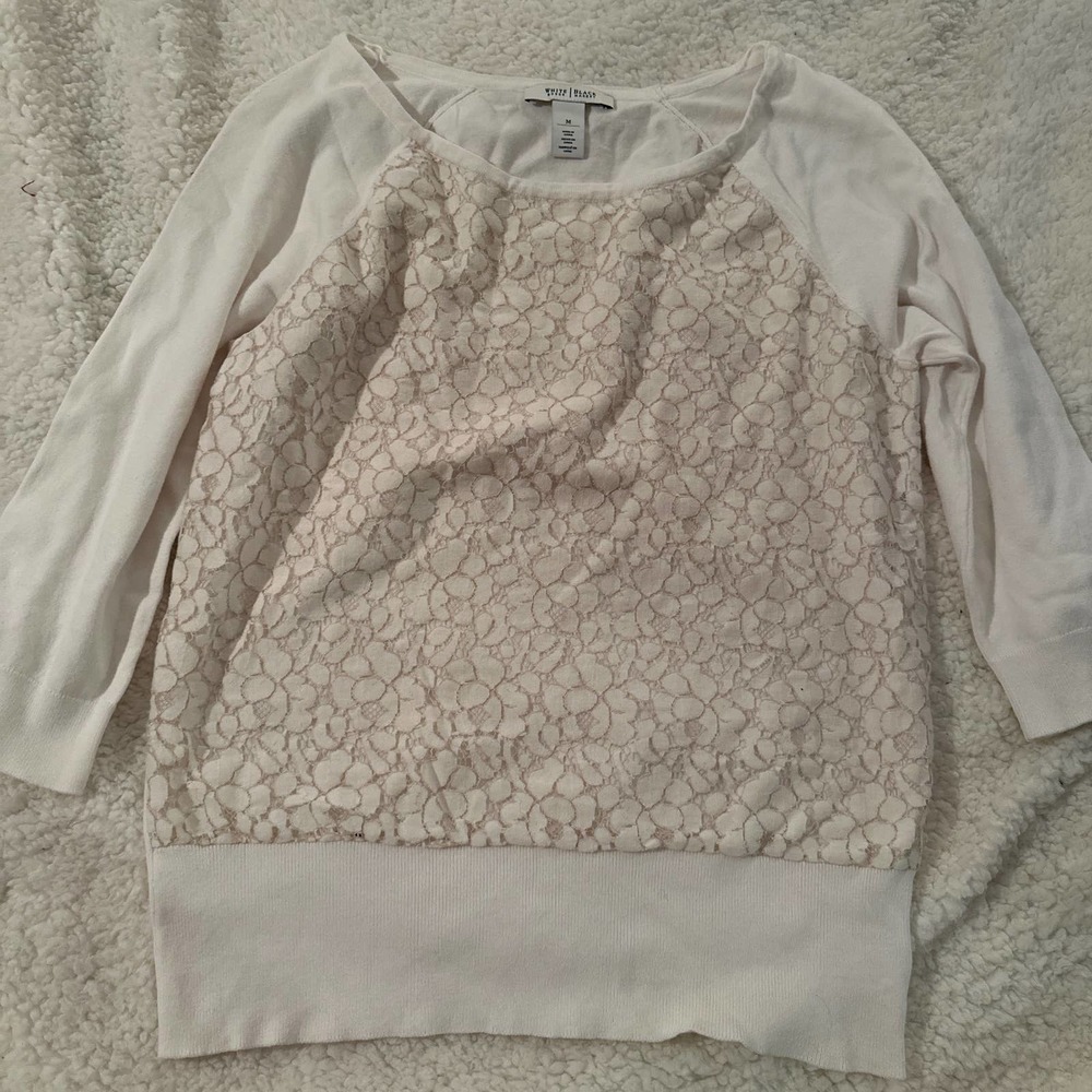 White House Black Market Cream and White Lace Sweater